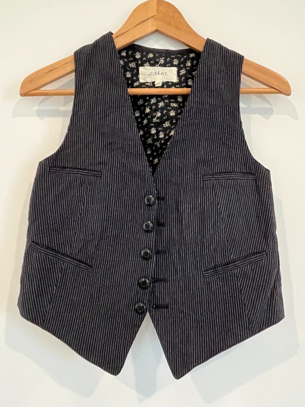 The Great The Suit Vest Pinstripe black 0 dark academia corporate chick look